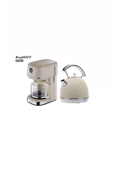 Berghoff GEM RETRO 15 Bardak Filtre Kahve Makinesi ve RETRO Krem Rengi Yuvarlak Su Isıtıcısı Kettle Seti