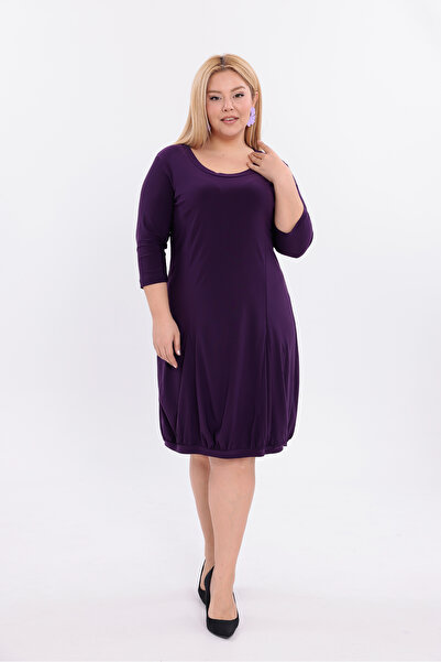 HELVEYS Stylish and Modern Knee-Length Round Neck Long Sleeve Plus Size Dress 5019