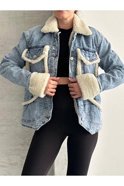 SOLİS MODA Women's Plush Denim Jacket