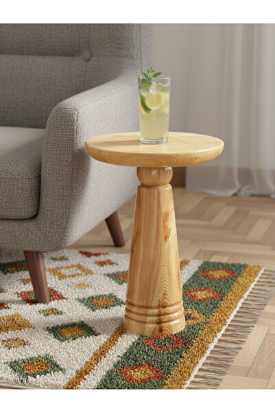 ASELYA HOME Doğal Ahşap Tekli Mantar Yan Sehpa Modern Meşe Renk 50Cm Fiskos Ç...