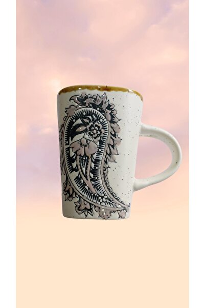 Home Meloria Ceramic Embossed Patterned Mug with Spoon 280 ml