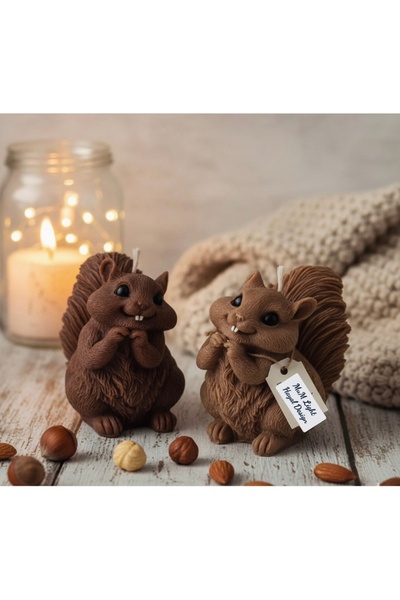 Hayal Design Dekoratif Sincap Mum 2’li Set % Yüz Doğal Soya Wax