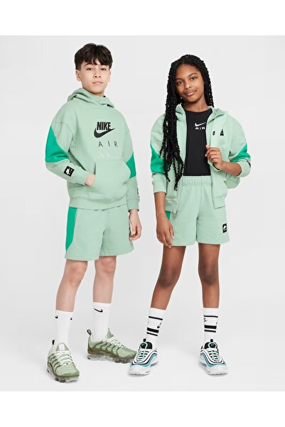 Nike Παιδικό βαμβακερό σορτς unisex από fleece πράσινο - Πλαϊνή τσέπη με φερμουάρ casual σχέδιο- HF8808-037