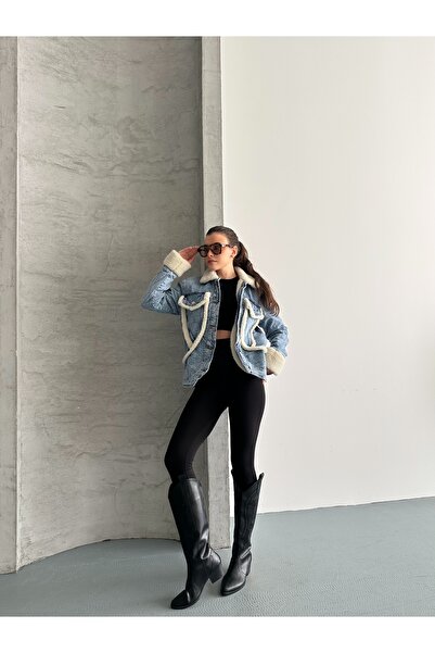 SOLİS MODA Women's Plush Denim Jacket