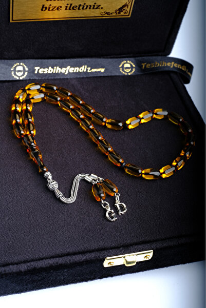 TESBİHEFENDİ Gümüş Püskül Özel Kutulu Ateş Kehribar Tesbih