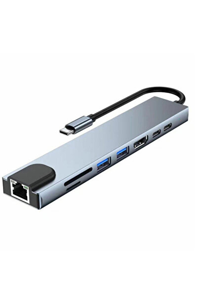 MA USB Hub Çoklatıcı - Çoklayıcı rj45 girişli type-c bağlantılı 3.0 metal 8 u...