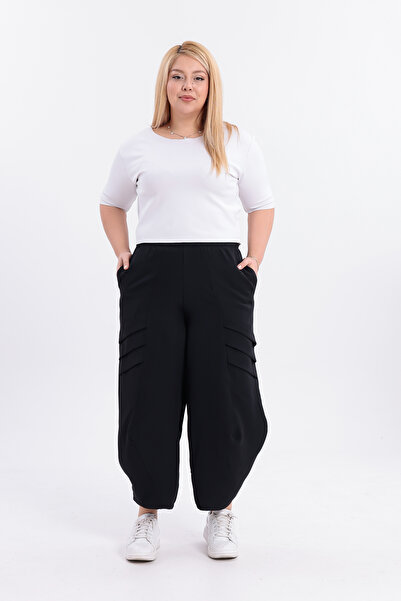 HELVEYS Special Design Pocketed Double Face Fabric Comfortable Pants with Embroidery Detail and Elastic Waist 5028