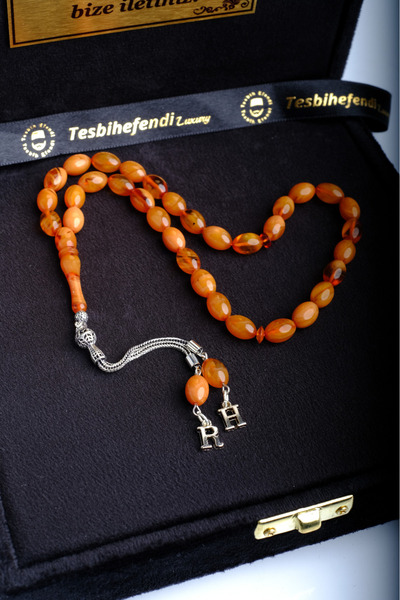 TESBİHEFENDİ Special Boxed Silver Tassel Fire Amber Prayer Beads