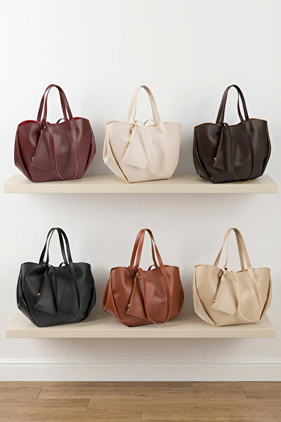 Rivina Vera Women's Magnet Closure Wallet Detailed Large Capacity Tote Hand and Shoulder Bag Burgundy