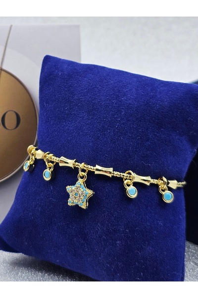 Mosso Steel سوار فولاذي بتصميم عظمي ذهبي وأزرق مفصل من شارمل