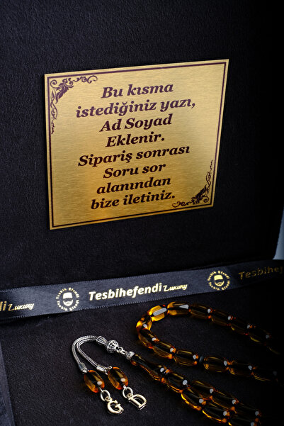 TESBİHEFENDİ Gümüş Püskül Özel Kutulu Ateş Kehribar Tesbih