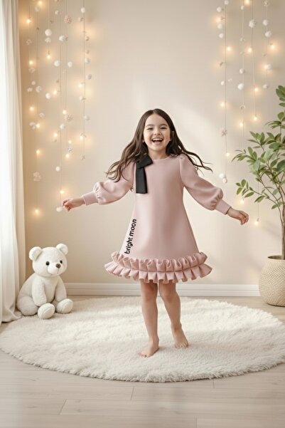 bright moon Girl's Skirt Ruffled Dress Balloon Sleeves
