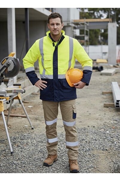 PROWESS Oxford Sarı Lacivert Reflektörlü İçi Kapitoneli İş Montu Kabanı