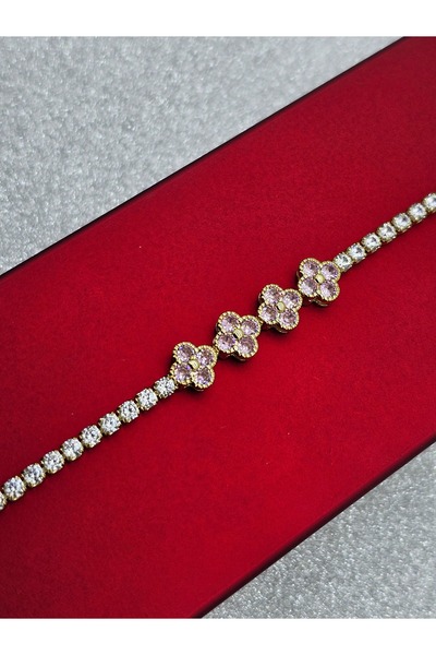 Mosso Steel Su Yolu 4 Yoncalı Model Pembe Gold Renk Yonca Çelik Bileklik