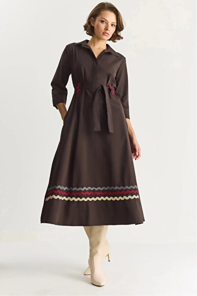 PELTEX Brown Long Length Poplin Dress