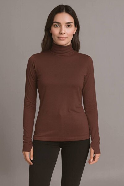 ALDAIYR Round Neck Women's Long Sleeve Stretch Fabric Bodysuit with Toes