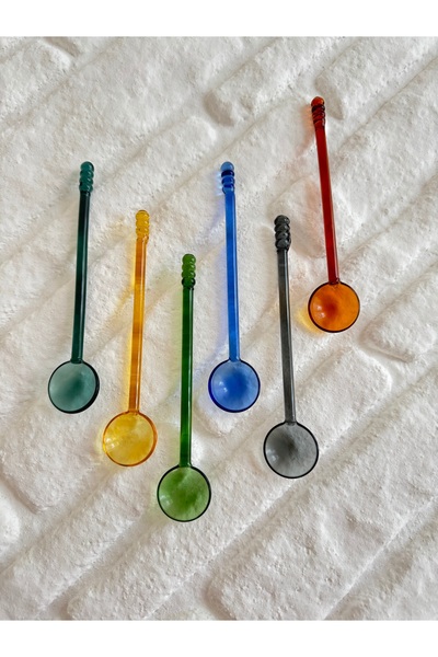 yeninesilevim 6'lı Renkli Cam Kaşık Seti Dondurma Tatlı Latte Bal Sunum Kaşığı