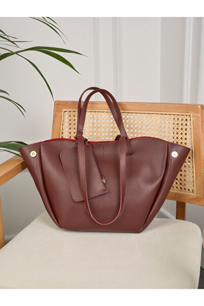 Rivina Vera Women's Magnet Closure Wallet Detailed Large Capacity Tote Hand and Shoulder Bag Burgundy