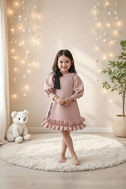 bright moon Girl's Skirt Ruffled Dress Balloon Sleeves