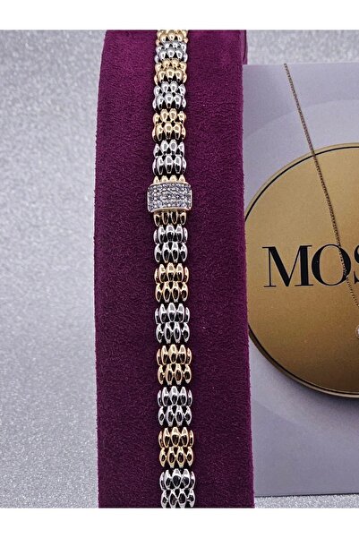 Mosso Steel سوار فولاذي من شوبينغ بتصميم شبكي مزين بالزركون الفضي البرونزي