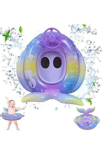 VİO Inflatable PVC Mermaid Swimming Ring with Safety Seat - 25 cm Inner Ring