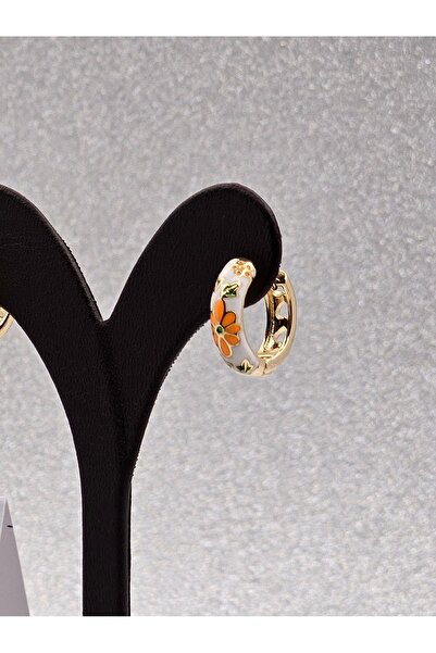 Mosso Steel أقراط فولاذية بلون برتقالي مينا مزخرفة بالزهور