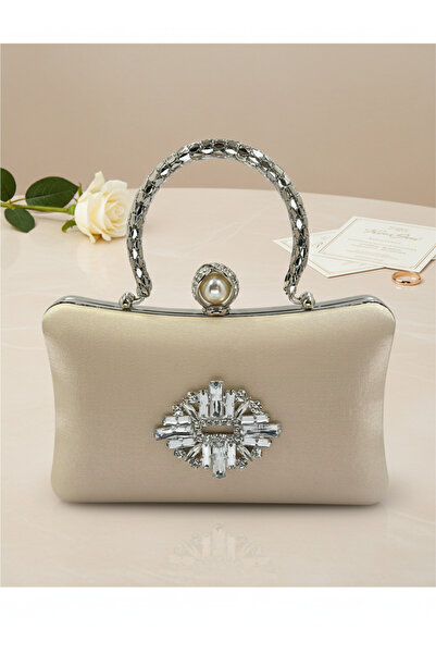 Wedding Fashion Ten Nude Pearl and Crystal Embroidered Glitter Satin Evening Dress Bag Wedding Engagement Graduation