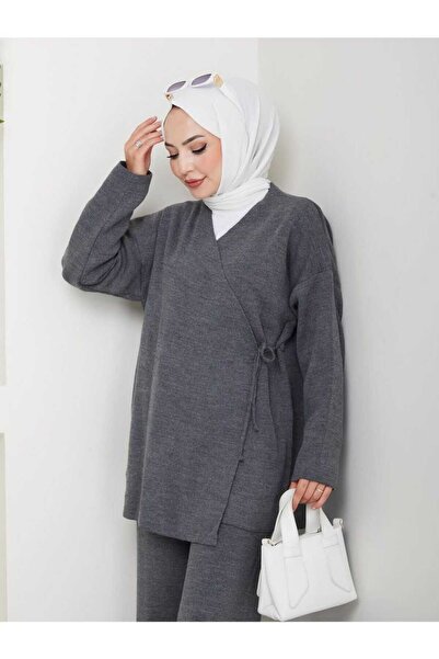 Blue Morpho Side Tie Double-Breasted Collar Women's Two-Piece Knitwear Set