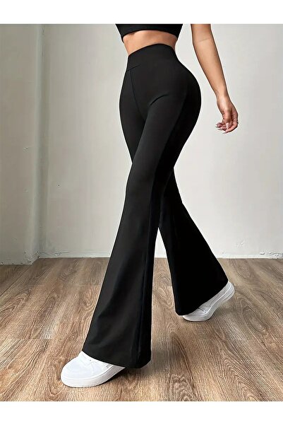 CRNSSWİMWEAR Black High Waist Flared Leggings Trousers