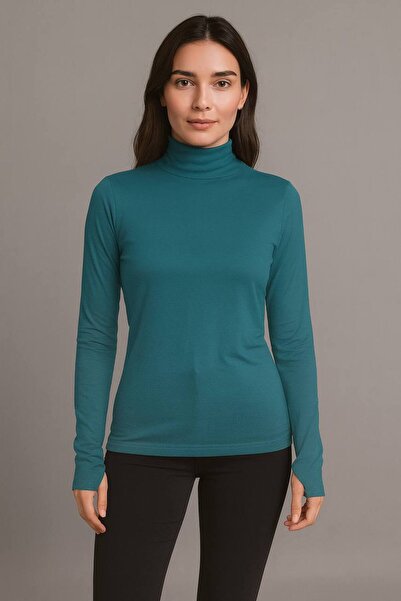 ALDAIYR قميص نسائي برقبة دائرية وأكمام طويلة قماش قابل للتمدد