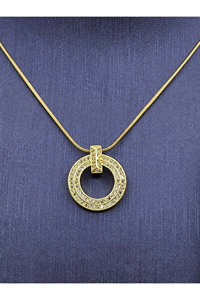 Mosso Steel Zircon Stone Gold Color Round Model Steel Necklace