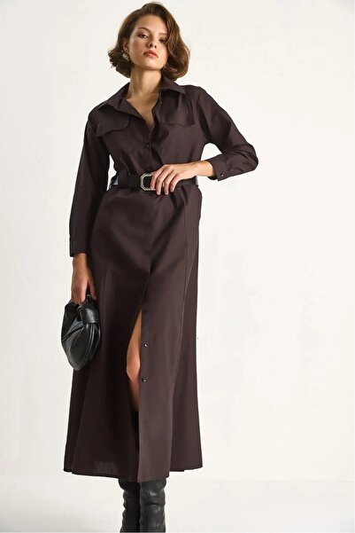 PELTEX Women's Long Length Poplin Shirt Dress