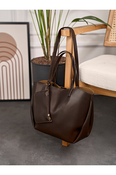 Rivina Vera Women's Magnet Closure Wallet Detailed Large Capacity Tote Hand and Shoulder Bag Brown