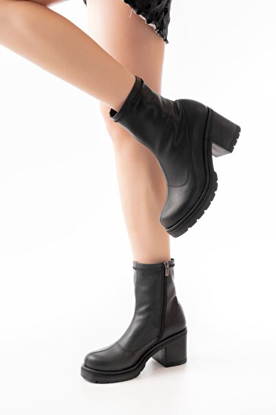 Zerenyus Zri̇n-3012 Premium Stretch Black Zippered Casual Women's Boots