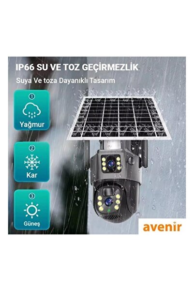 AVENİR AV-M12 4g Sim Kartlı 4mp 2 Kameralı Solar Panelli Güneş Enerjili Ptz 3...