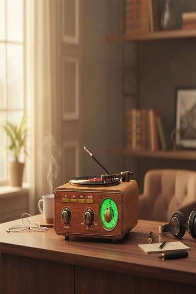 ULTRATEKNO M-1317BT Özel Tasarım Ahşap Görünümlü Retro Vintage Nostaljik Radyo & Bluetootlu Mini Fm Radyo