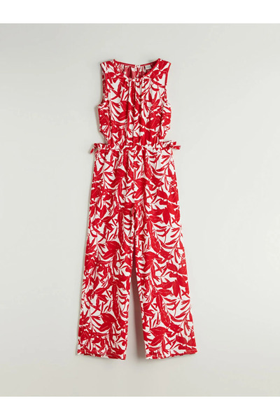 LC Waikiki Lcw Kids Ecru Crew Neck Girls' Jumpsuit