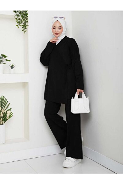 Blue Morpho Side Tie Double-Breasted Collar Women's Two-Piece Knitwear Set