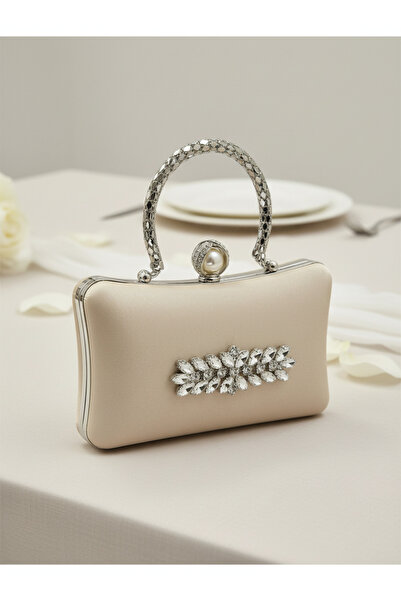 Wedding Fashion Ten Nude Pearl and Crystal Embroidered Glitter Satin Evening Dress Bag Wedding Engagement Graduation
