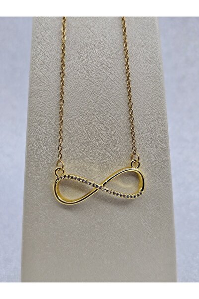 Mosso Steel قلادة من الفولاذ باللون الذهبي مرصعة بحجر الزركون من طراز إنفينيتي