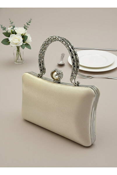 Wedding Fashion Ten Nude Pearl and Crystal Embroidered Glitter Satin Evening Dress Bag Wedding Engagement Graduation