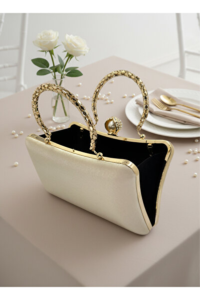 Wedding Fashion Ten Gold Pearl and Crystal Embroidered Glitter Satin Evening Dress Bag Wedding Engagement Graduation