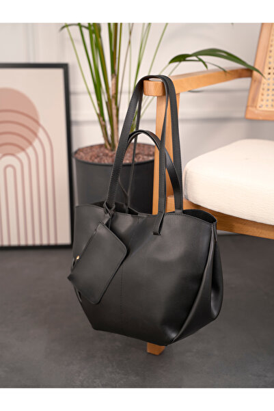 Rivina Vera Women's Magnet Closure Wallet Detailed Large Capacity Tote Hand and Shoulder Bag Black