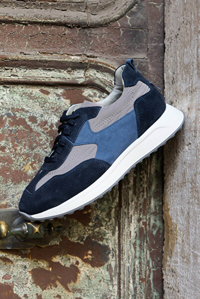 Vantaggio Zorro Navy Blue 100% Genuine Leather Men's Sneaker Shoes