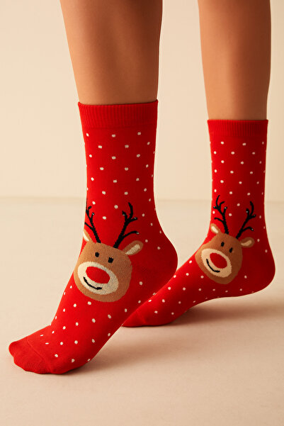 uğurlu dükkan Red christmas deer concept socks size 36-44