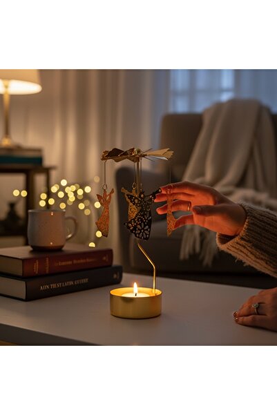 keyfim shop Altın Renkli Döner Melek Isı ile Dönen Dekoratif Mumluk