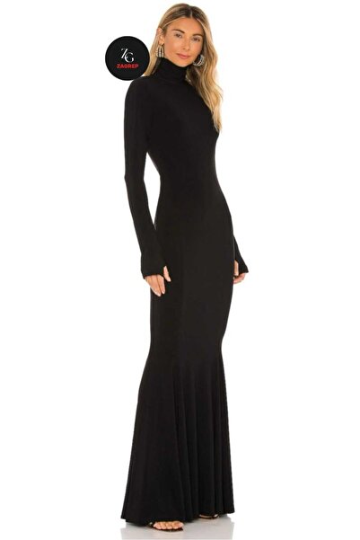 Zagrep Μαύρο φόρεμα μάξι με φερμουάρ και πλήρη επένδυση