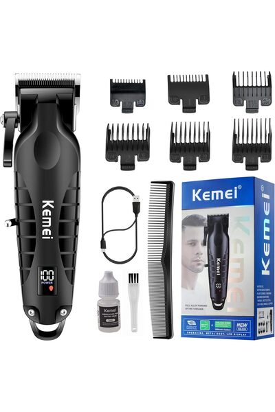 Kemei 2290 Professional Cord/Cordless Hair Clippers with LED Display, USB Rechargeable (Black)