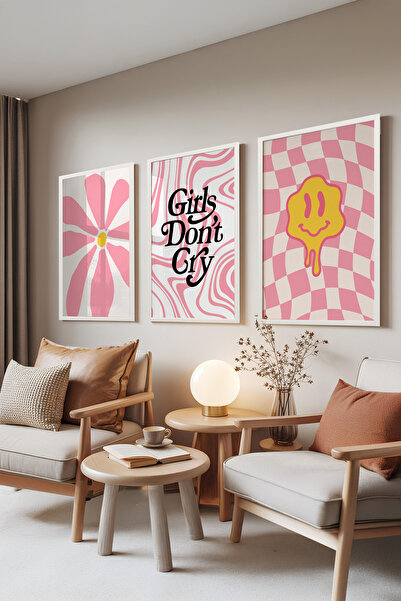 Zestia Set de 3 tablouri cu ramă albă, Pink Energy – Artă Pop Modernă, Set pe...