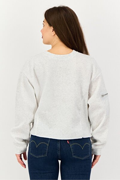 No Comment Women Crew Neck Heather Long Sleeve Sweatshirt, Light Grey